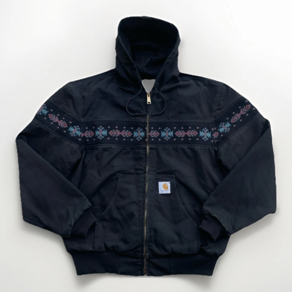 Vintage Carhartt Aztec Jacket Black JR0105 Men’s XL Southwest Hooded Workwear