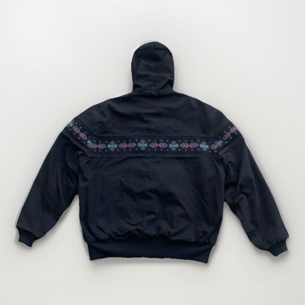 Vintage Carhartt Aztec Jacket Black JR0105 Men’s XL Southwest Hooded Workwear - Image 2