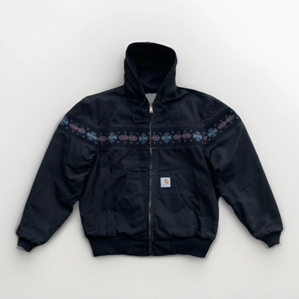 Vintage Carhartt Aztec Jacket Black JR0105 Men’s XL Southwest Hooded Workwear - Image 3