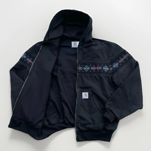 Vintage Carhartt Aztec Jacket Black JR0105 Men’s XL Southwest Hooded Workwear - Image 4