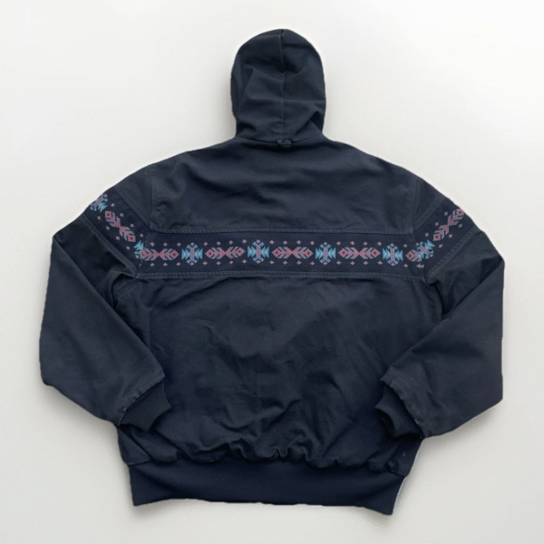 Vintage Carhartt Aztec Jacket Black JR0105 Men’s XL Southwest Hooded Workwear - Image 5