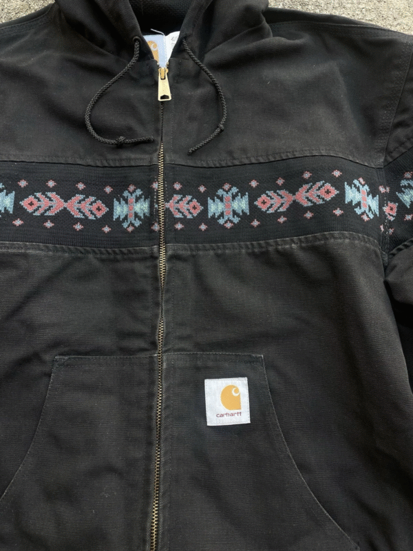 Vintage Carhartt Aztec Jacket Black JR0105 Men’s XL Southwest Hooded Workwear - Image 6