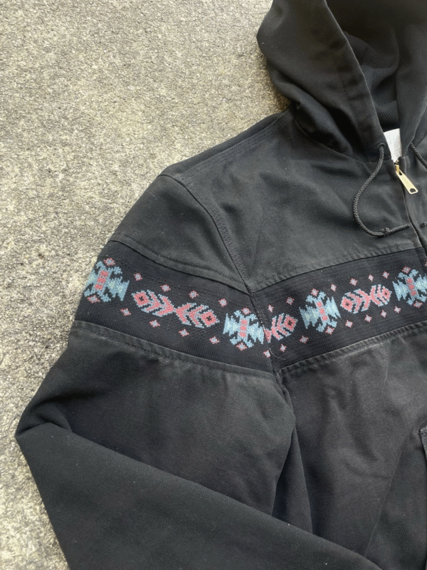 Vintage Carhartt Aztec Jacket Black JR0105 Men’s XL Southwest Hooded Workwear - Image 7