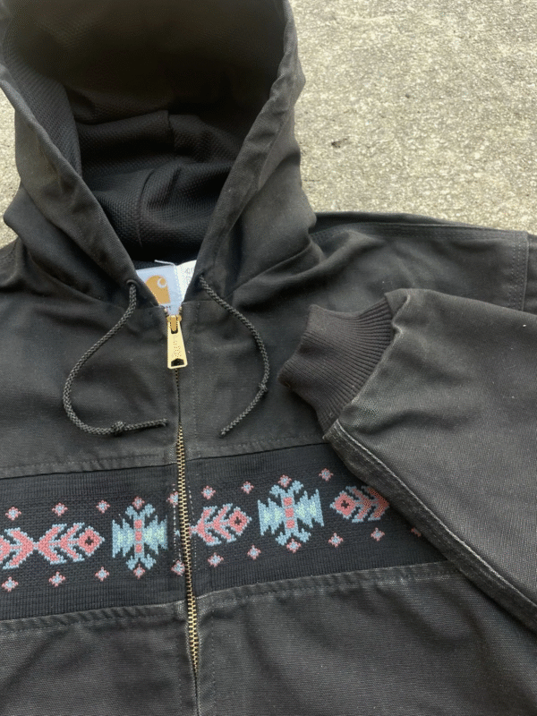 Vintage Carhartt Aztec Jacket Black JR0105 Men’s XL Southwest Hooded Workwear - Image 8