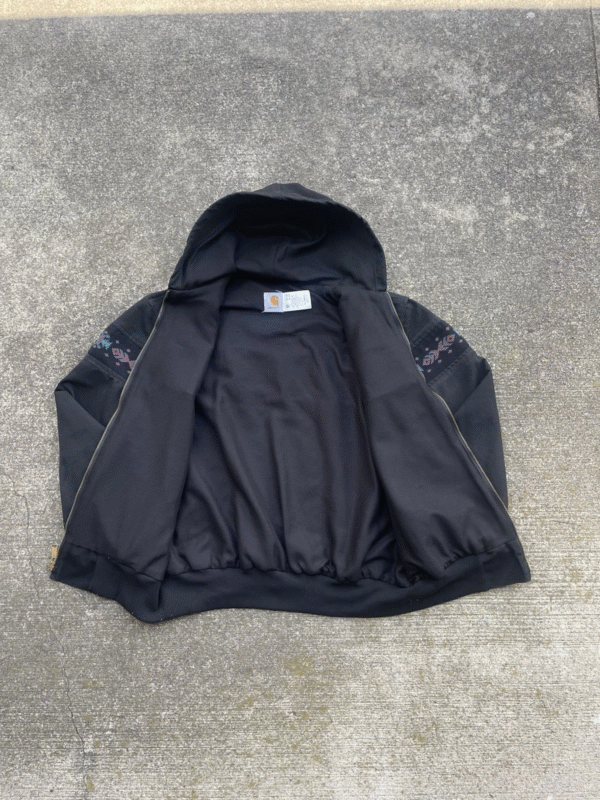 Vintage Carhartt Aztec Jacket Black JR0105 Men’s XL Southwest Hooded Workwear - Image 9